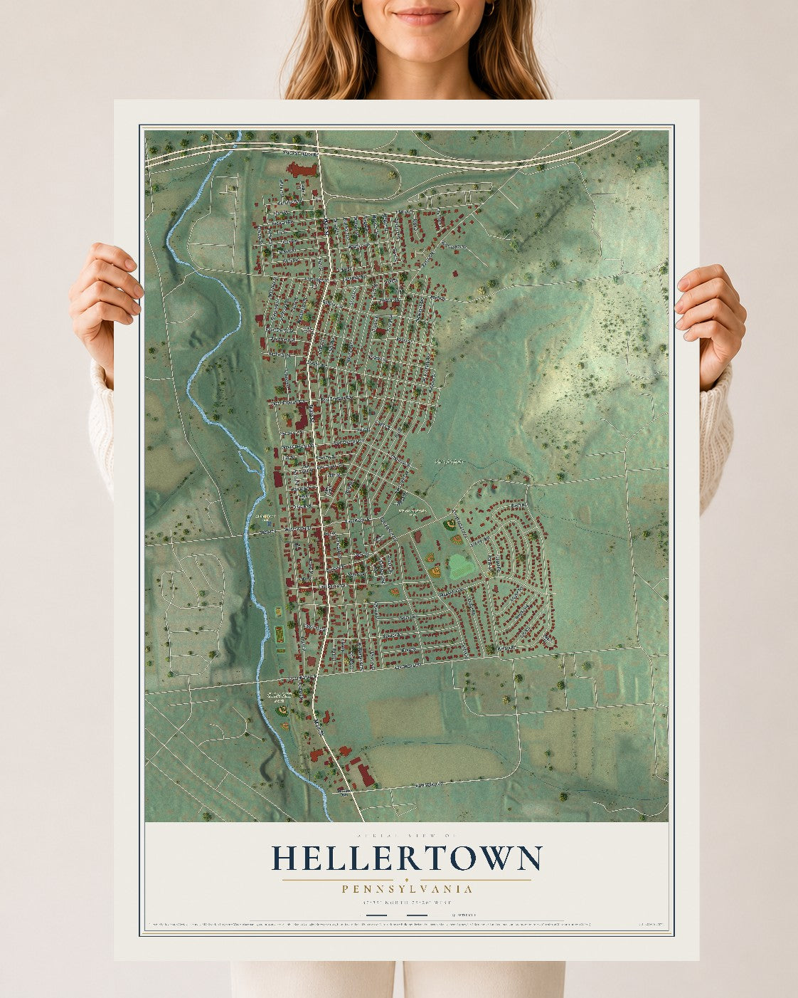 Map of Hellertown, Pennsylvania, 24 x 36 inch unframed archival matte print