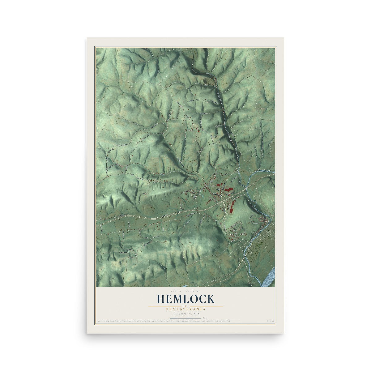 Map of Hemlock, Pennsylvania, 12 x 18 inch unframed archival matte print