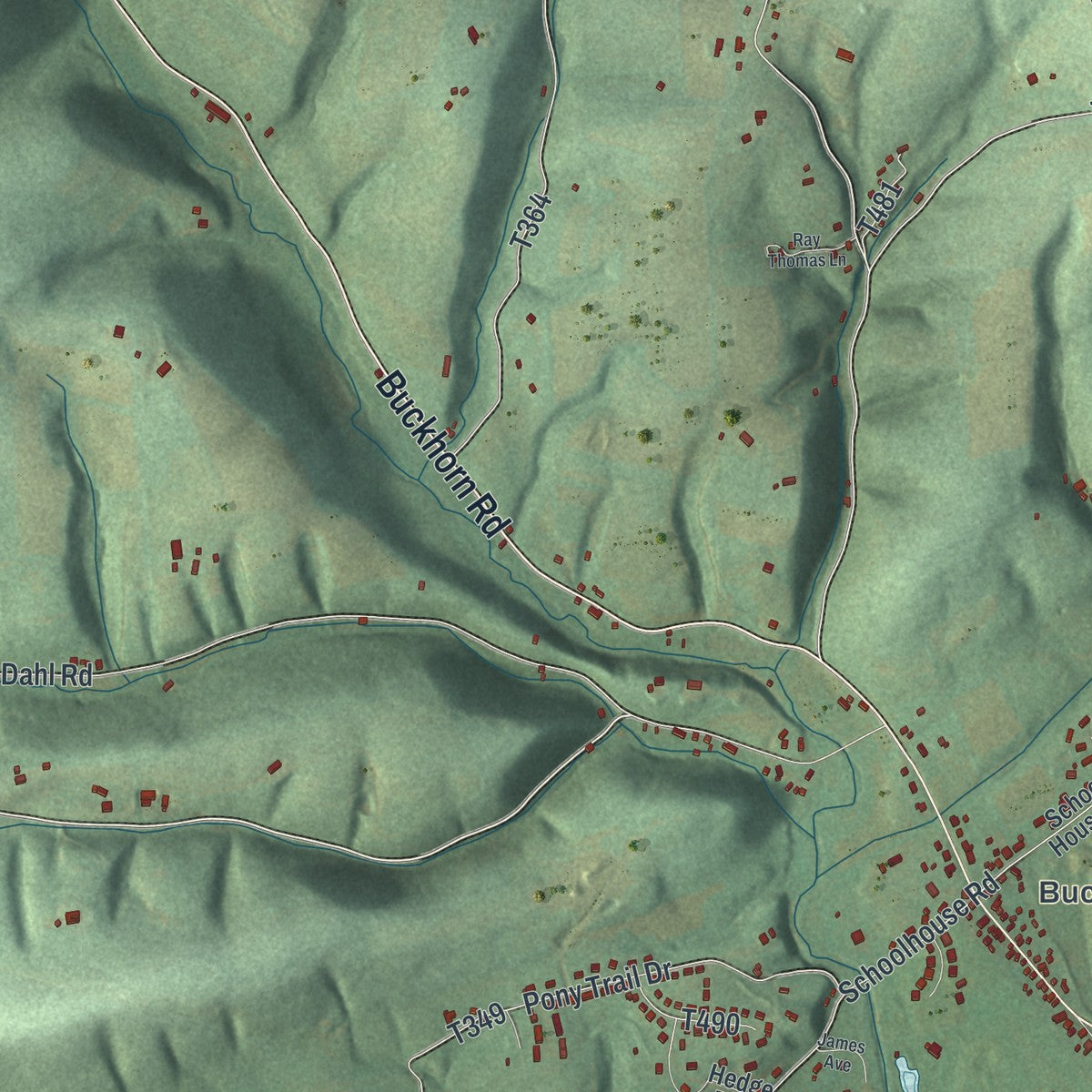Second close-up of the map of Hemlock, Pennsylvania print showing more streets and buildings