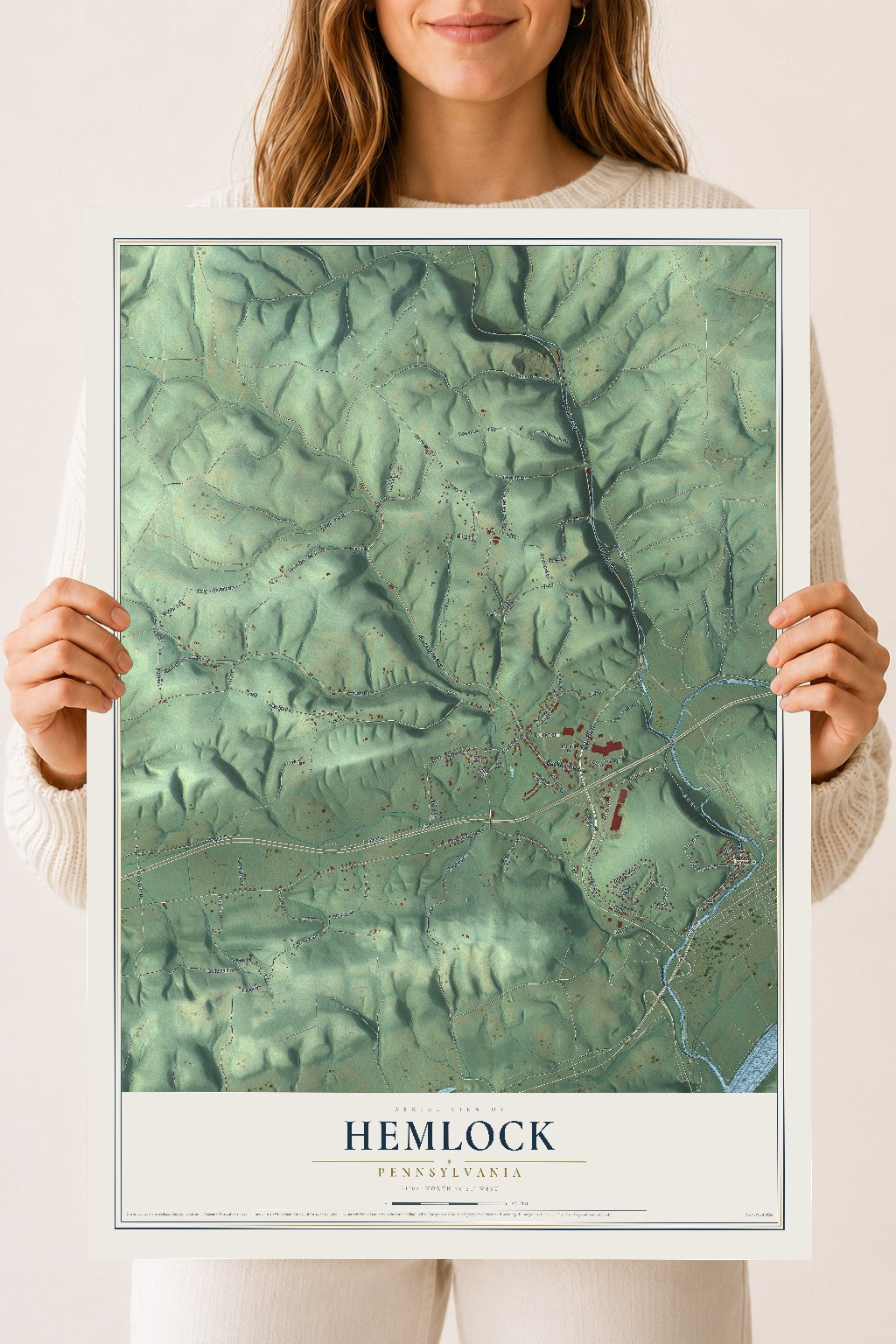 Map of Hemlock, Pennsylvania, 18 x 24 inch unframed archival matte print