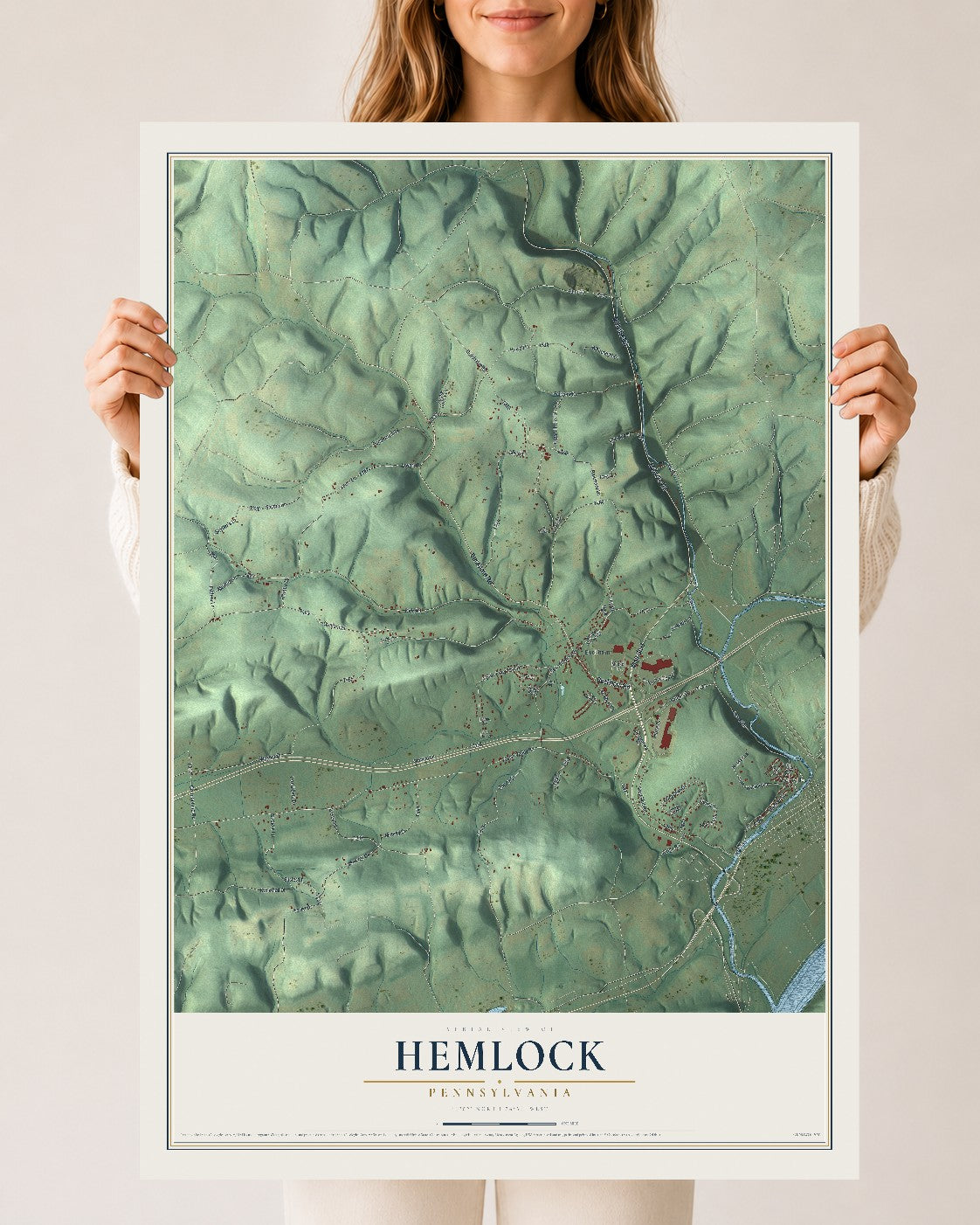 Map of Hemlock, Pennsylvania, 24 x 36 inch unframed archival matte print