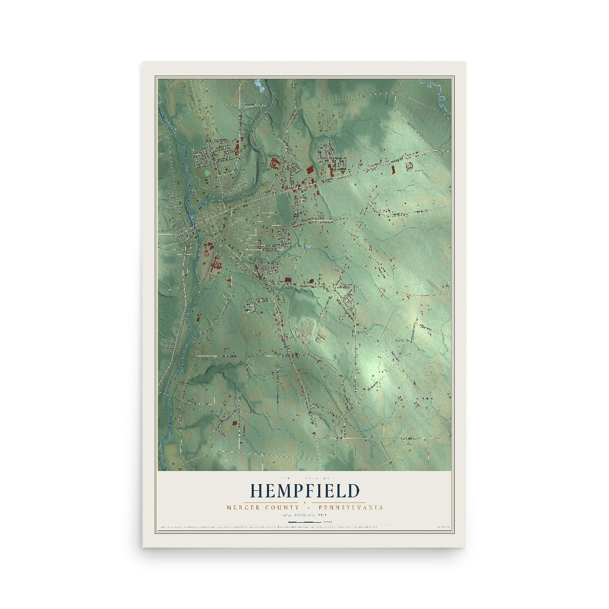 Map of Hempfield, Mercer County, Pennsylvania, 12 x 18 inch unframed archival matte print
