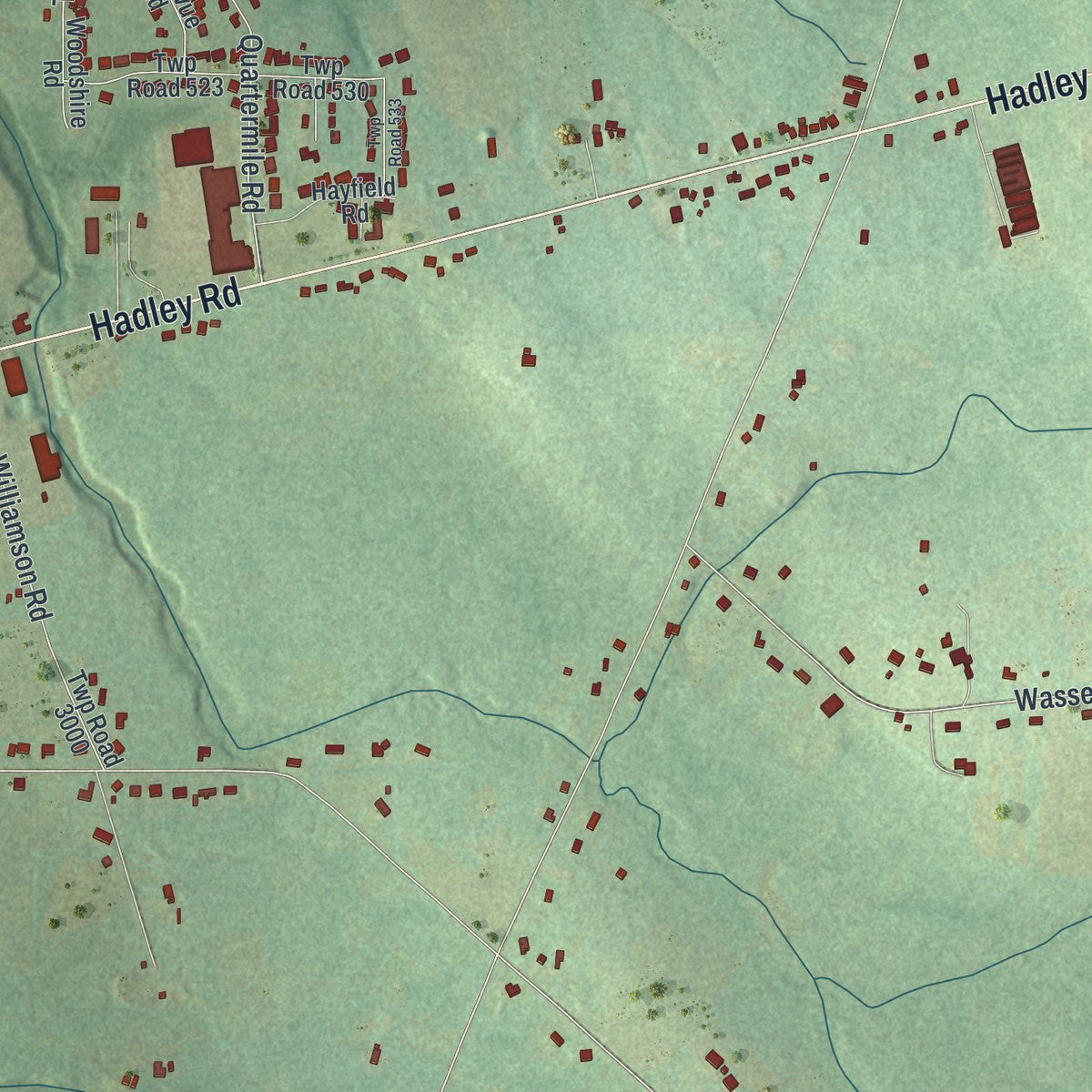 Second close-up of the map of Hempfield, Mercer County, Pennsylvania print showing more streets and buildings
