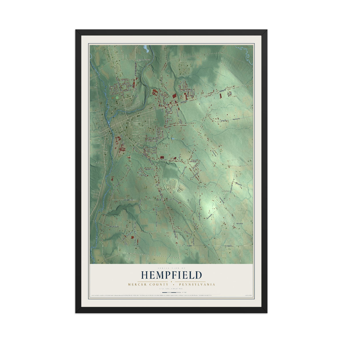 Map of Hempfield, Mercer County, Pennsylvania, 12 x 18 inch print in a black wood frame