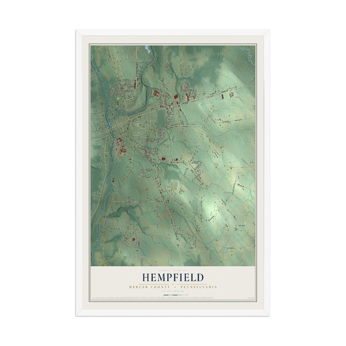 Map of Hempfield, Mercer County, Pennsylvania, 12 x 18 inch print in a white wood frame