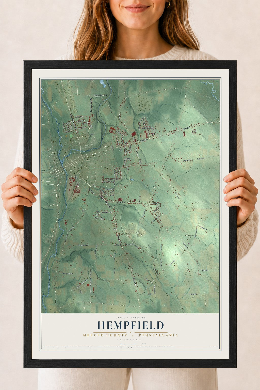 Map of Hempfield, Mercer County, Pennsylvania, 18 x 24 inch print in a black wood frame
