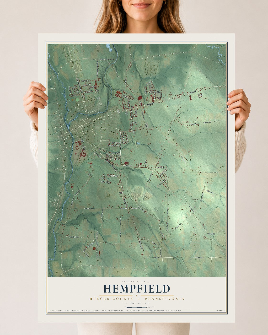 Map of Hempfield, Mercer County, Pennsylvania, 24 x 36 inch unframed archival matte print