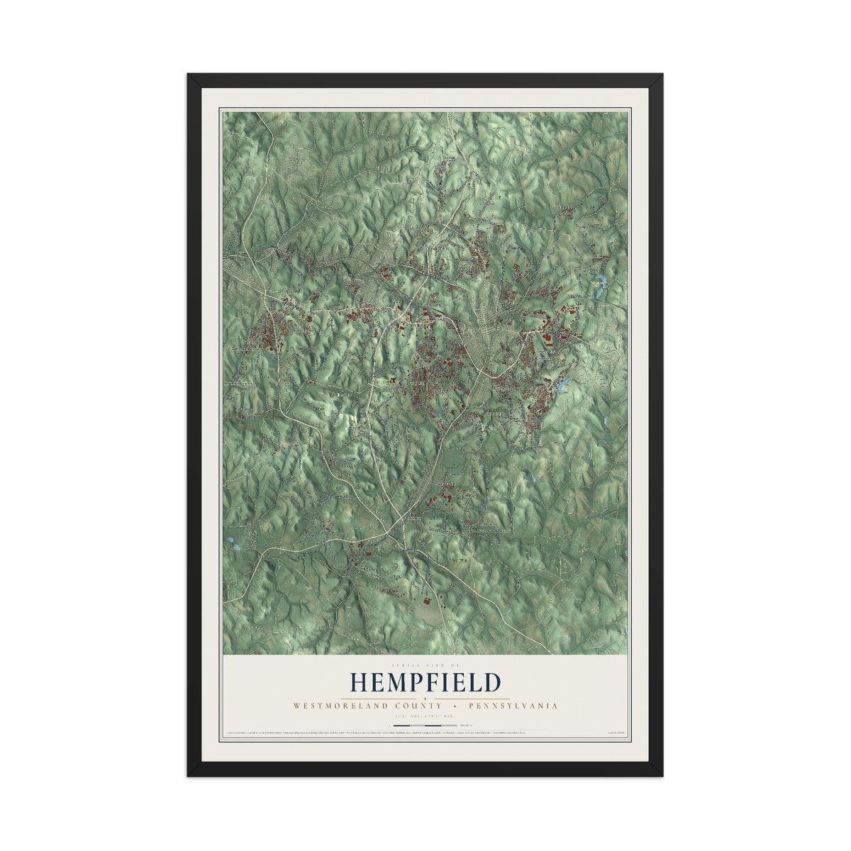 Map of Hempfield, Westmoreland County, Pennsylvania, 12 x 18 inch print in a black wood frame