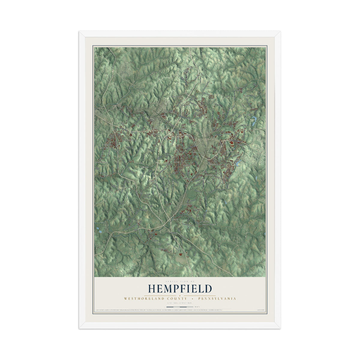 Map of Hempfield, Westmoreland County, Pennsylvania, 12 x 18 inch print in a white wood frame