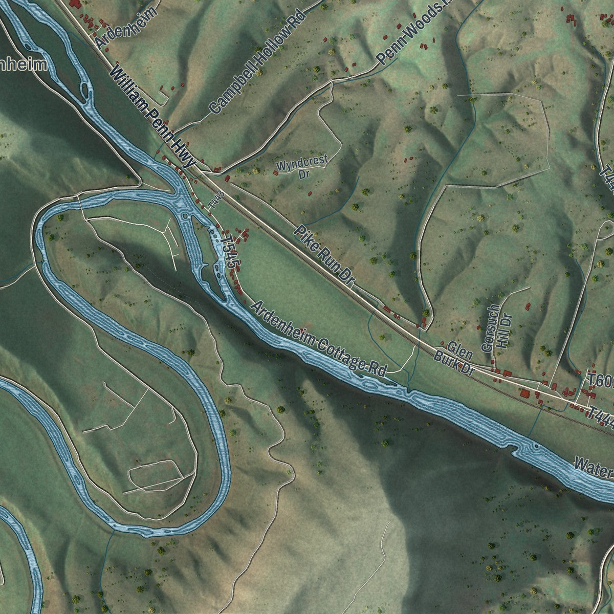 Second close-up of the map of Henderson, Huntingdon County, Pennsylvania print showing more streets and buildings