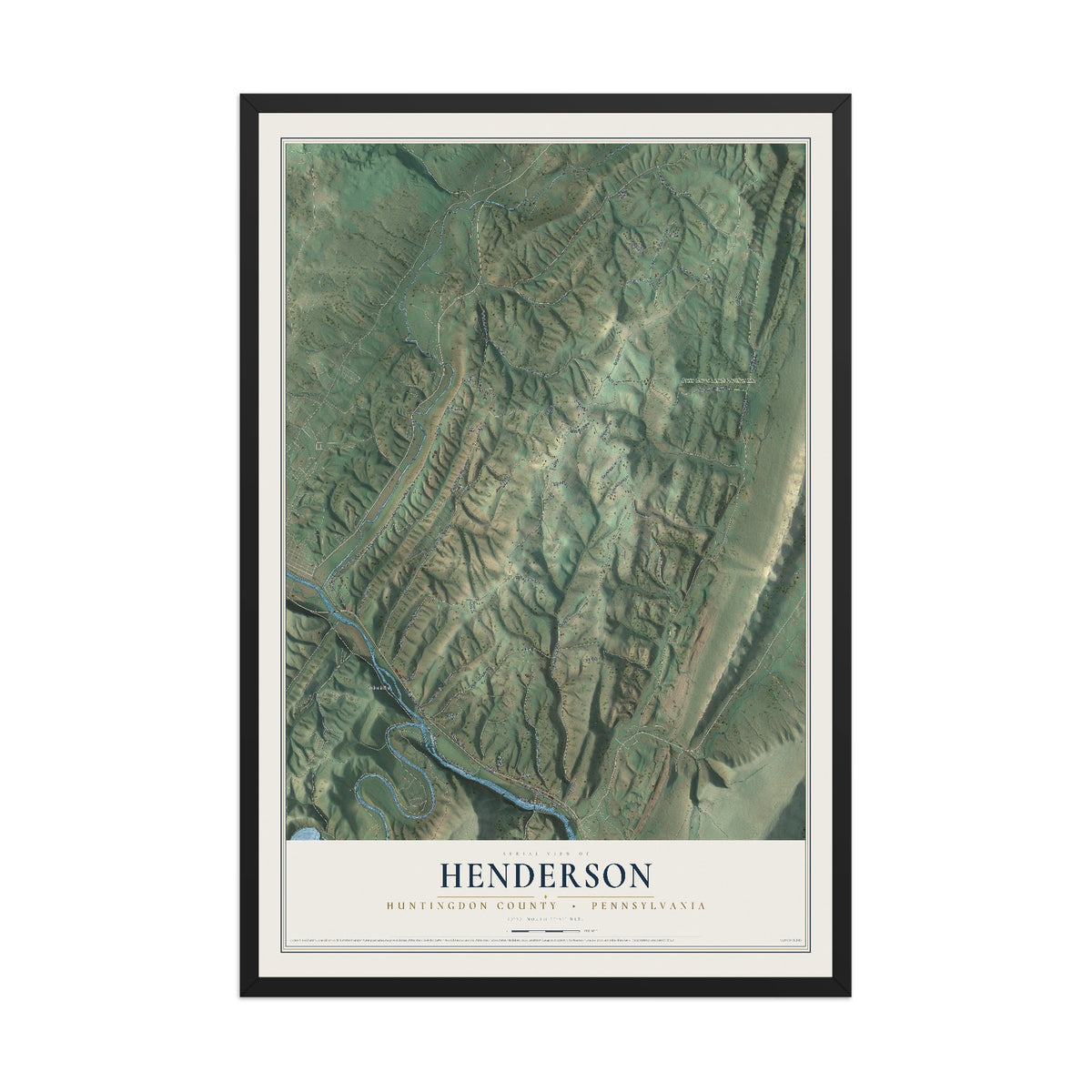 Map of Henderson, Huntingdon County, Pennsylvania, 12 x 18 inch print in a black wood frame