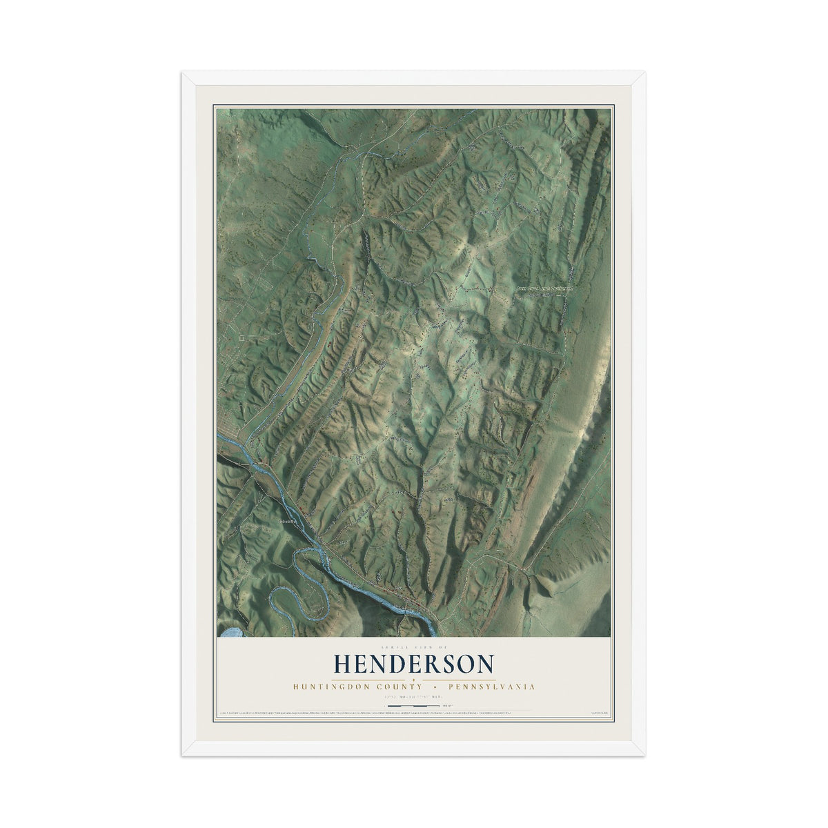 Map of Henderson, Huntingdon County, Pennsylvania, 12 x 18 inch print in a white wood frame