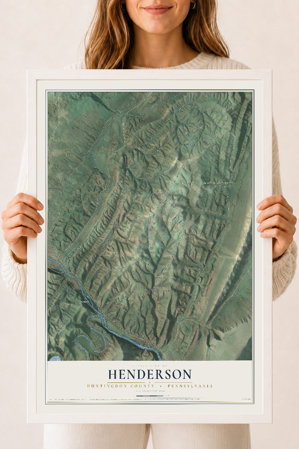 Map of Henderson, Huntingdon County, Pennsylvania, 18 x 24 inch print in a white wood frame