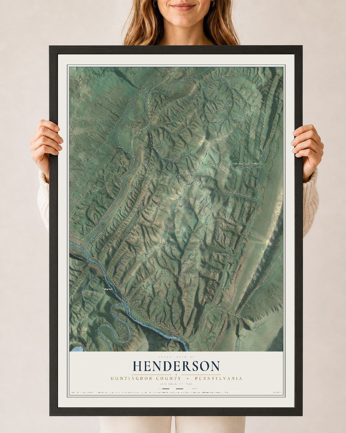 Map of Henderson, Huntingdon County, Pennsylvania, 24 x 36 inch print in a black wood frame