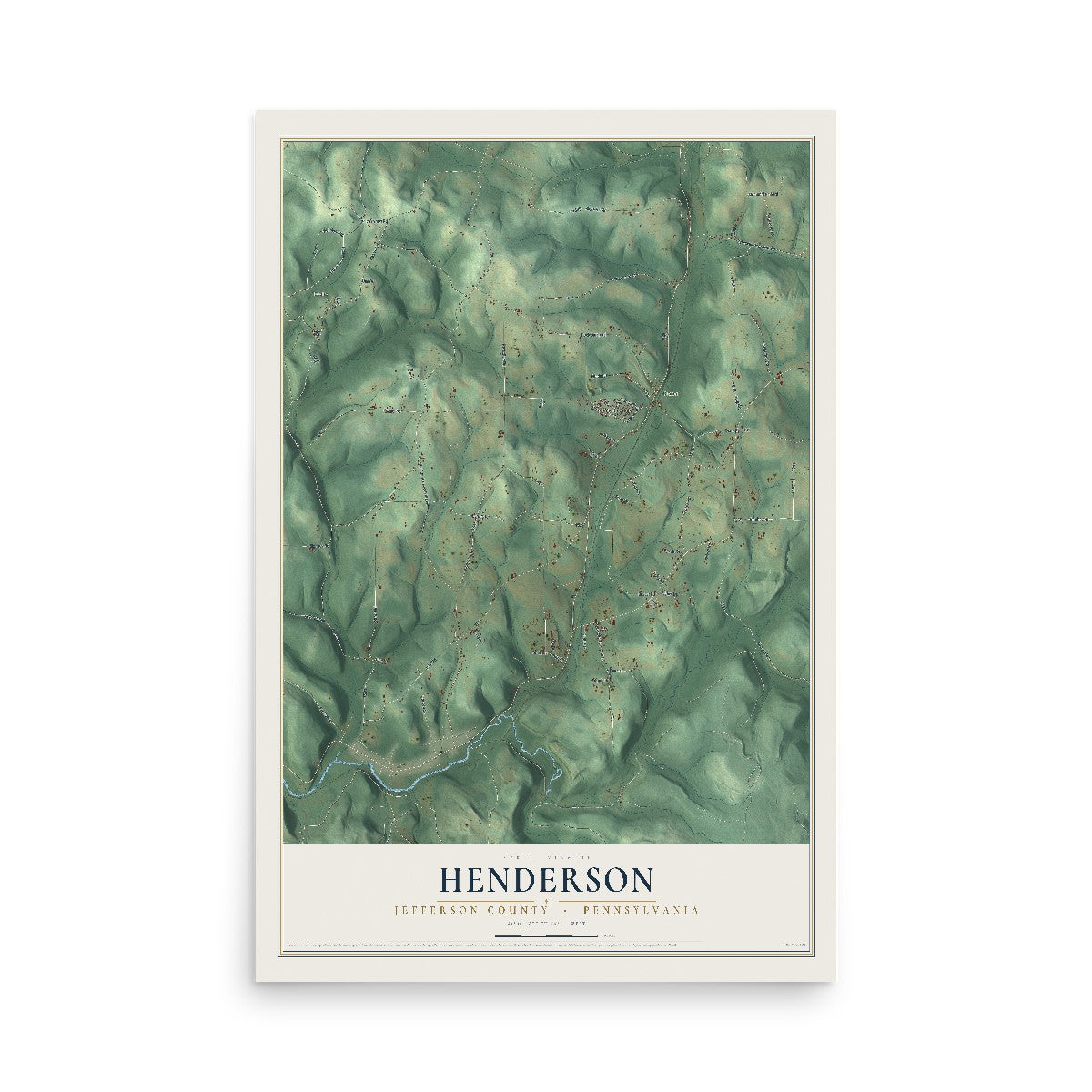 Map of Henderson, Jefferson County, Pennsylvania, 12 x 18 inch unframed archival matte print