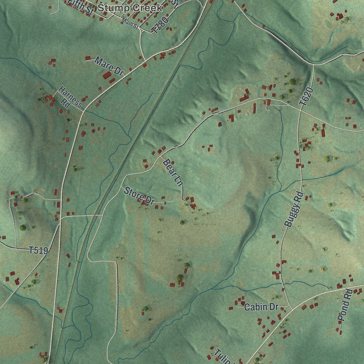 Close-up of the map of Henderson, Jefferson County, Pennsylvania print showing street and building detail