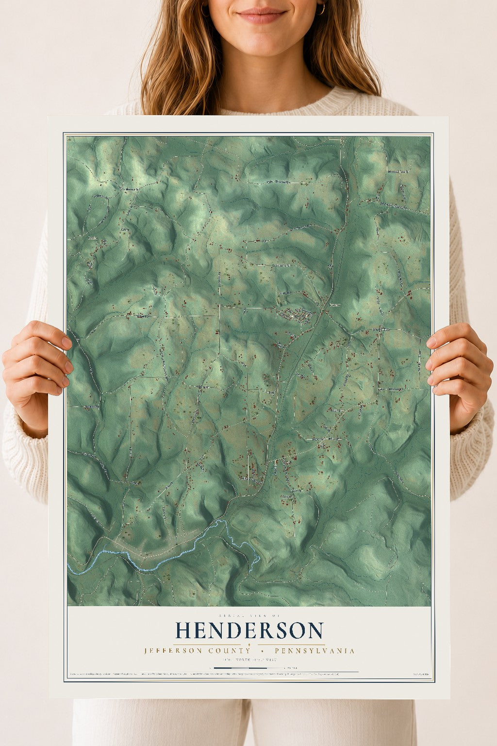 Map of Henderson, Jefferson County, Pennsylvania, 18 x 24 inch unframed archival matte print