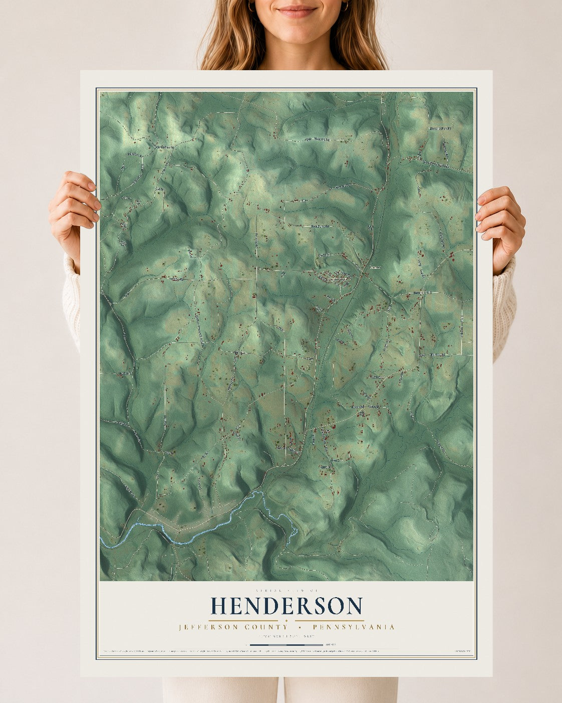 Map of Henderson, Jefferson County, Pennsylvania, 24 x 36 inch unframed archival matte print
