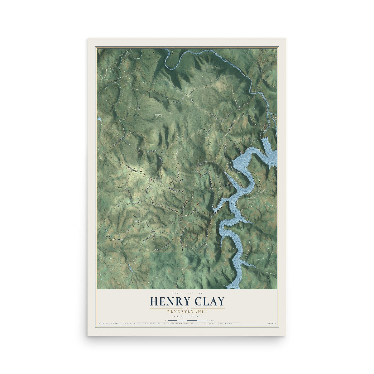 Map of Henry Clay, Pennsylvania, 12 x 18 inch unframed archival matte print