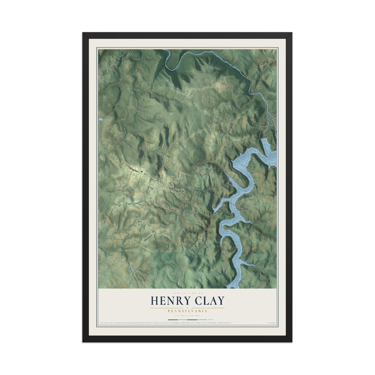 Map of Henry Clay, Pennsylvania, 12 x 18 inch print in a black wood frame