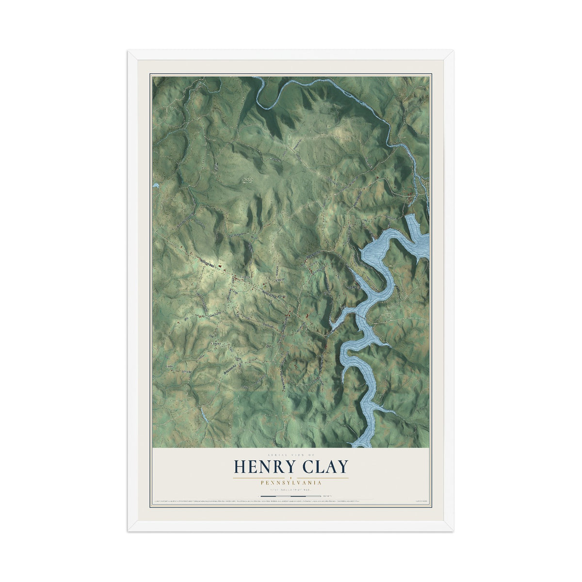 Map of Henry Clay, Pennsylvania, 12 x 18 inch print in a white wood frame