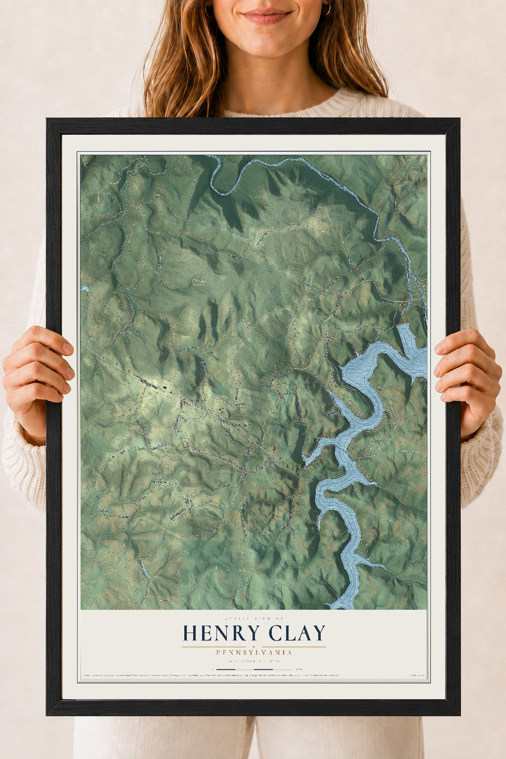 Map of Henry Clay, Pennsylvania, 18 x 24 inch print in a black wood frame