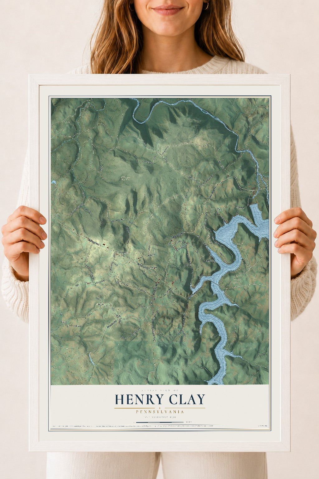 Map of Henry Clay, Pennsylvania, 18 x 24 inch print in a white wood frame