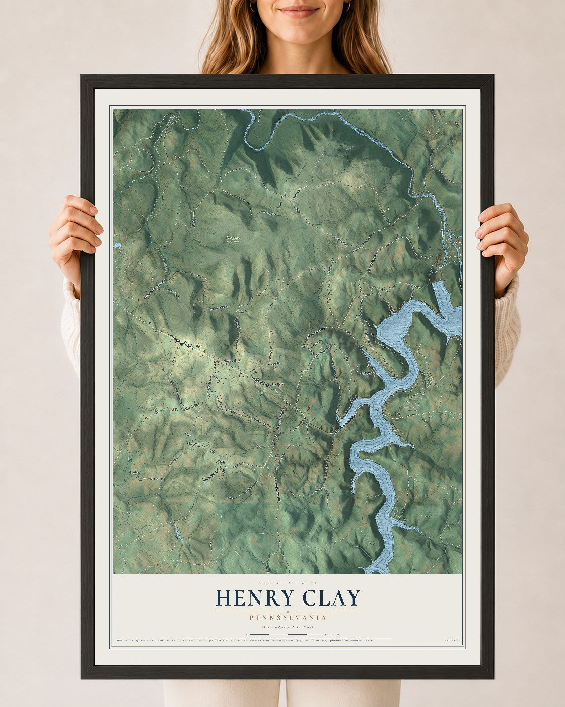 Map of Henry Clay, Pennsylvania, 24 x 36 inch print in a black wood frame