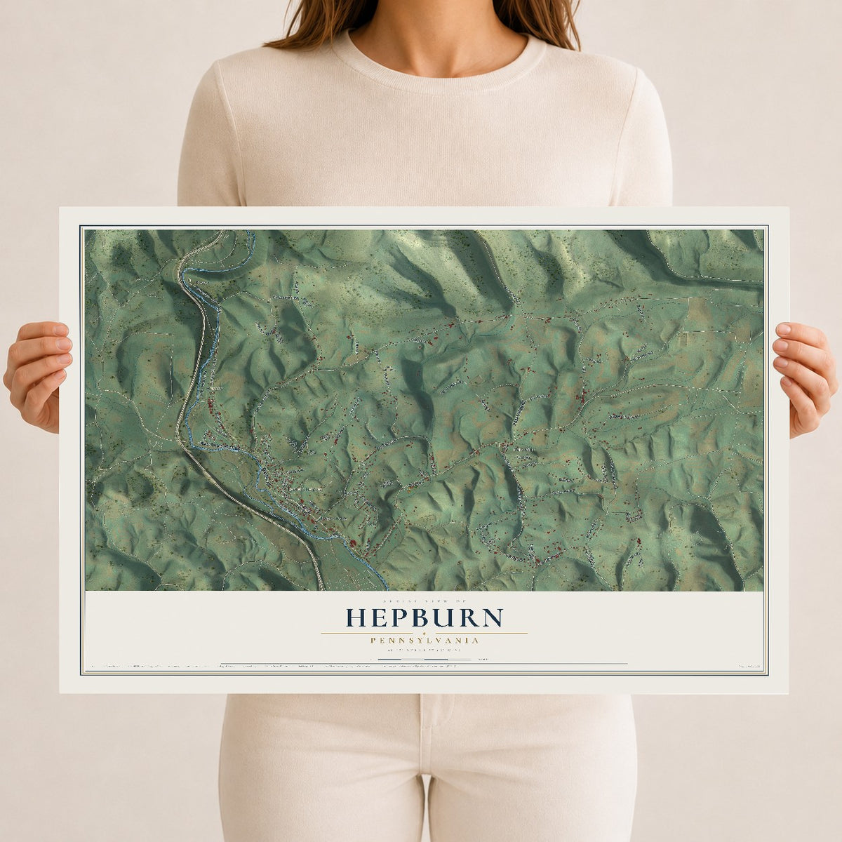 Map of Hepburn, Pennsylvania, 12 x 18 inch unframed archival matte print