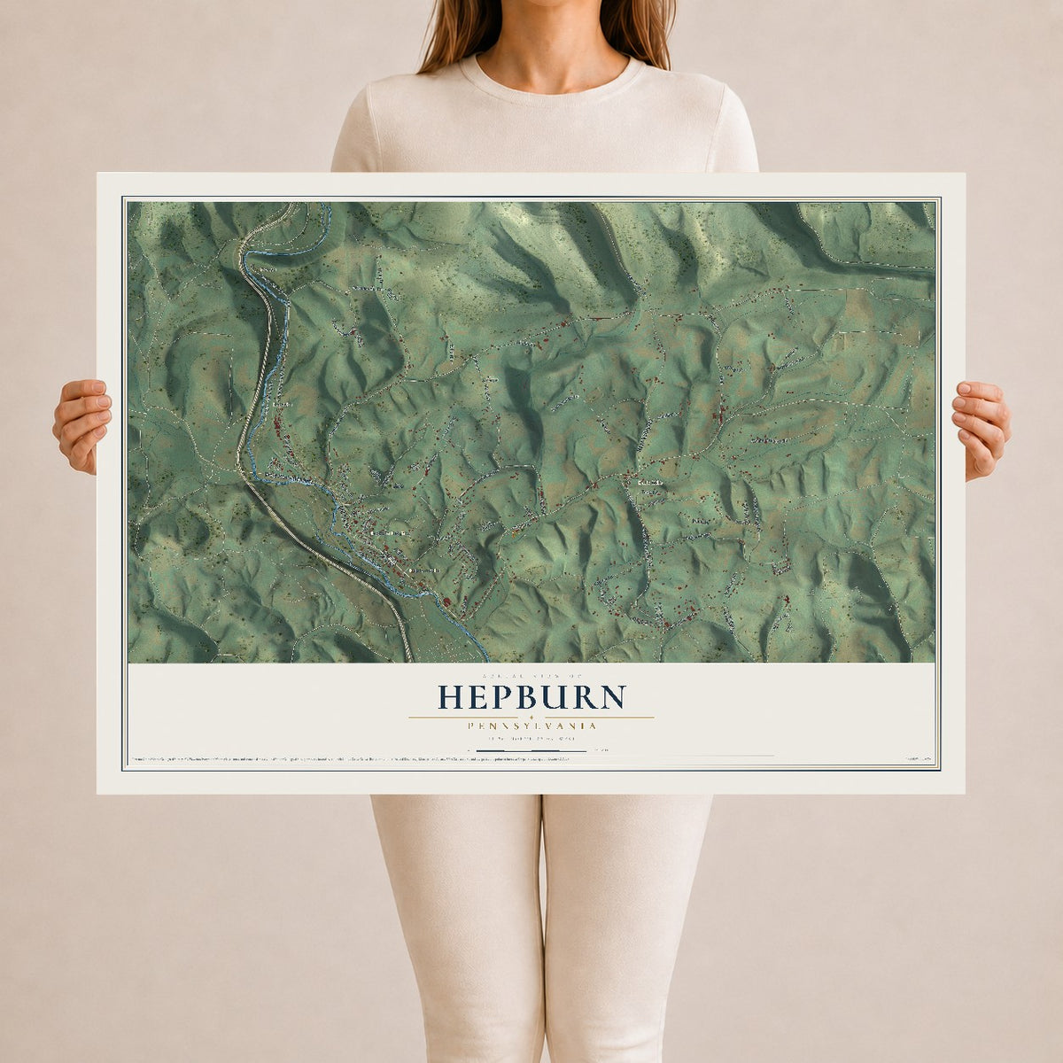 Map of Hepburn, Pennsylvania, 24 x 36 inch unframed archival matte print