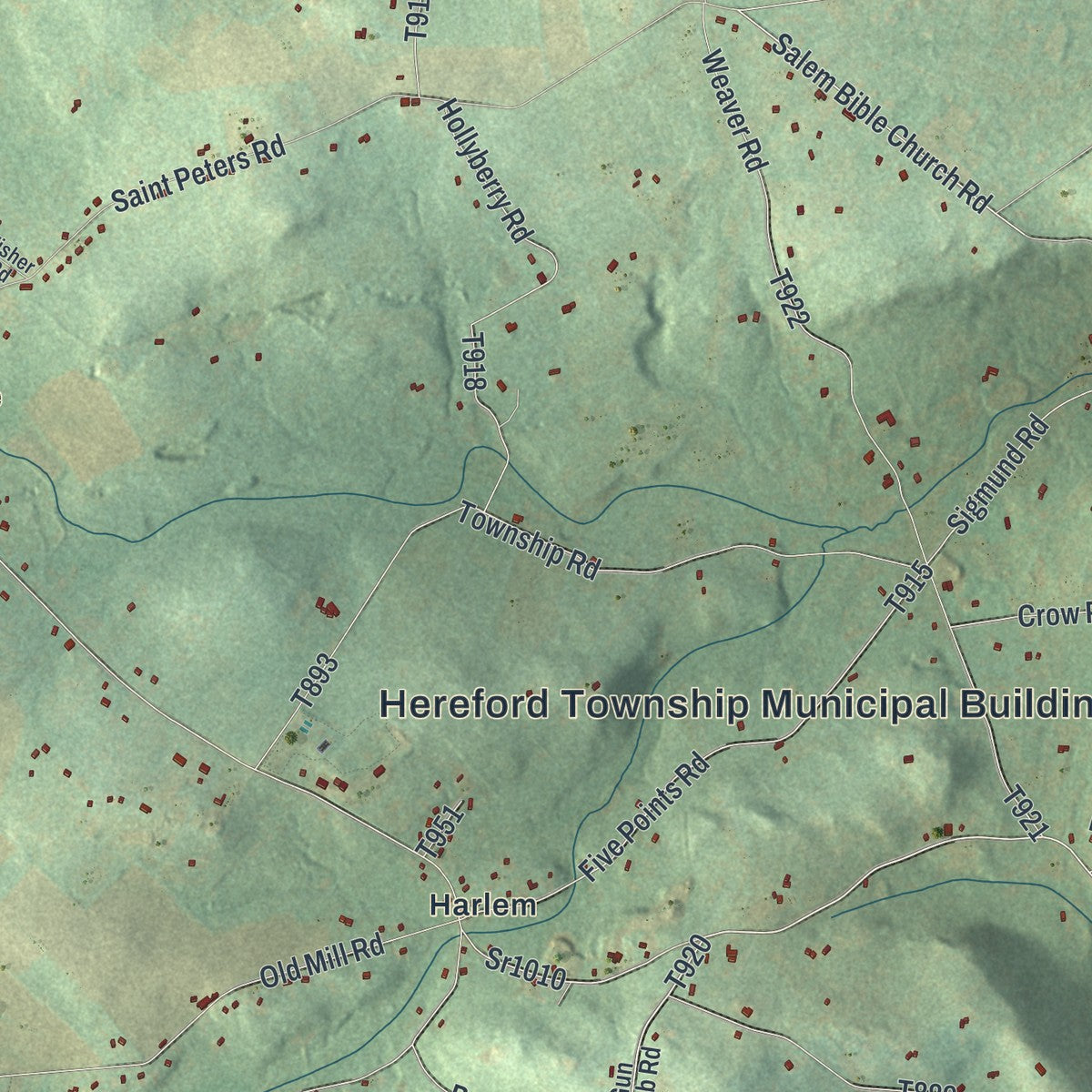 Close-up of the map of Hereford, Pennsylvania print showing street and building detail