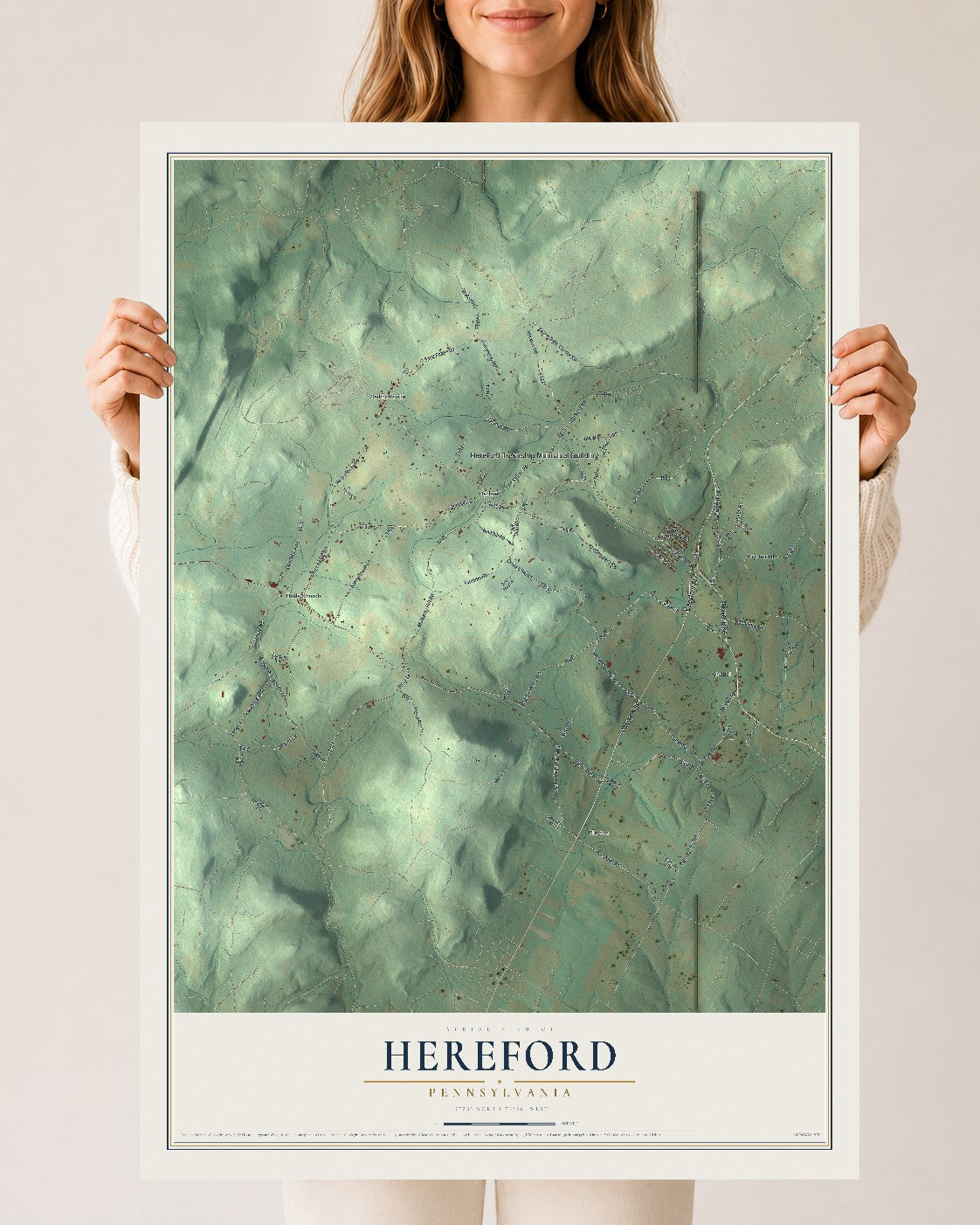 Map of Hereford, Pennsylvania, 24 x 36 inch unframed archival matte print