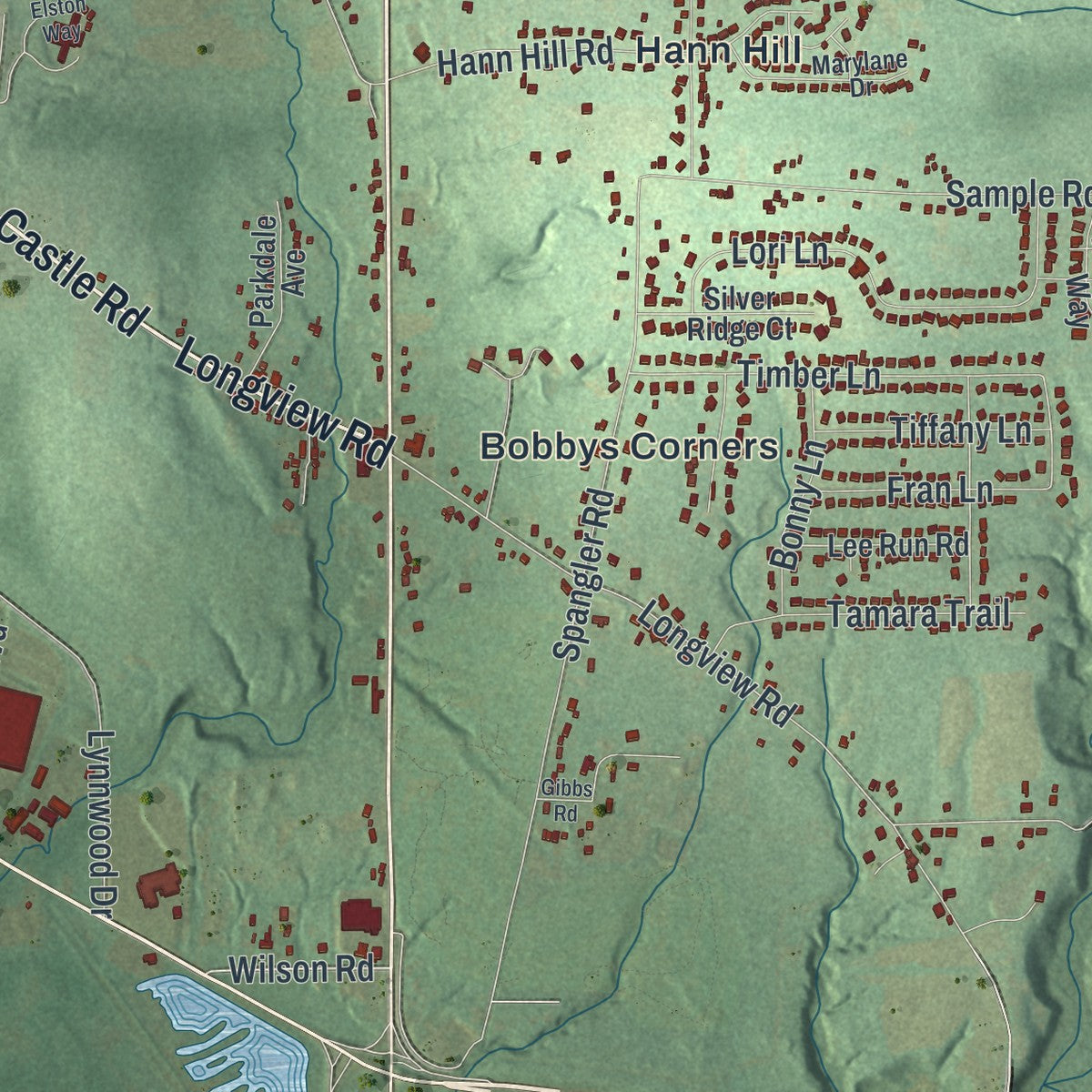 Second close-up of the map of Hermitage, Pennsylvania print showing more streets and buildings