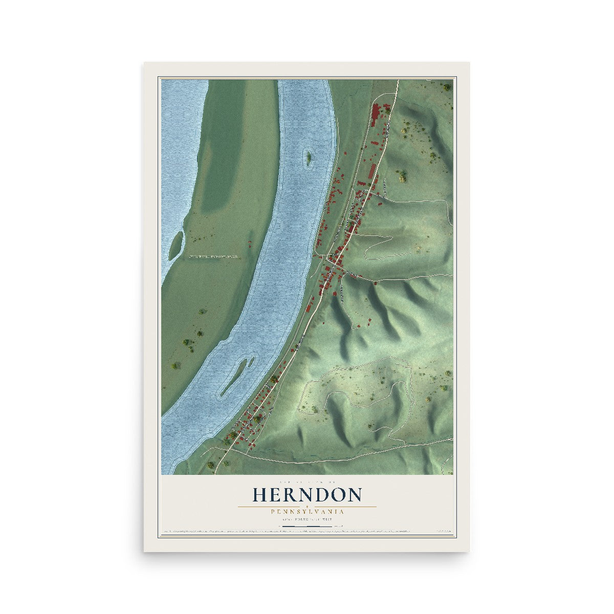 Map of Herndon, Pennsylvania, 12 x 18 inch unframed archival matte print