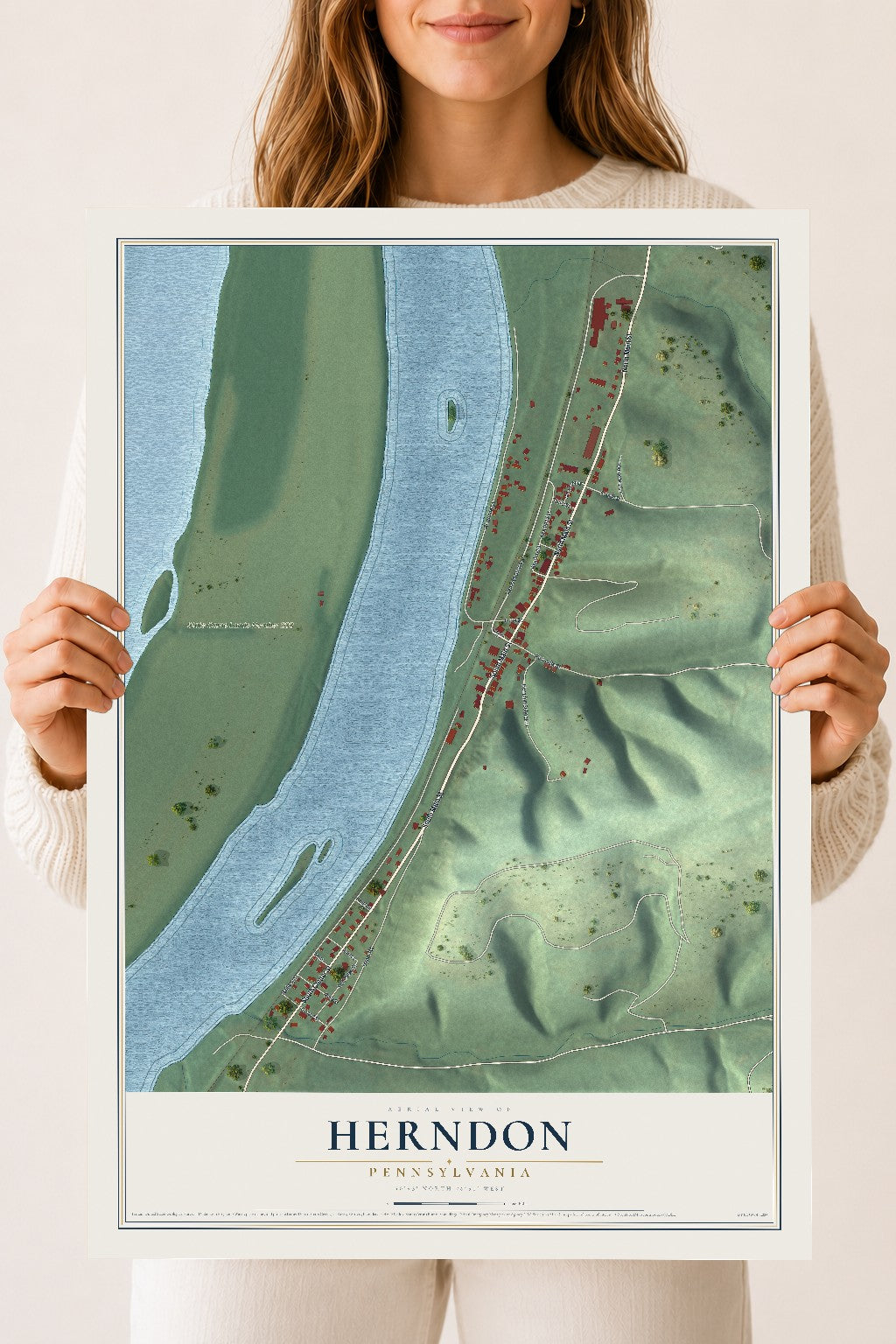 Map of Herndon, Pennsylvania, 18 x 24 inch unframed archival matte print