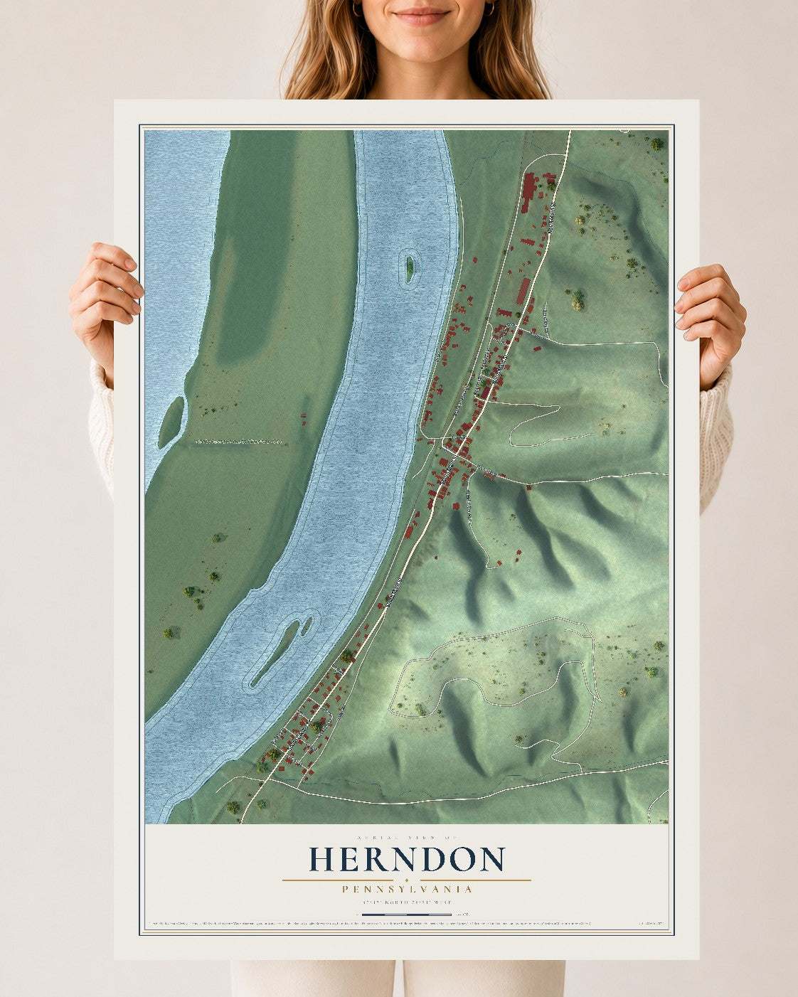 Map of Herndon, Pennsylvania, 24 x 36 inch unframed archival matte print