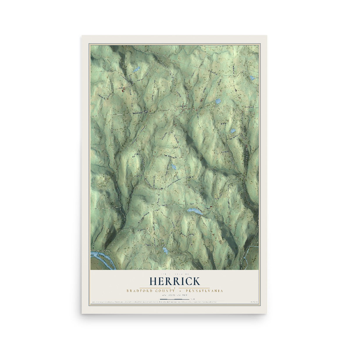 Map of Herrick, Bradford County, Pennsylvania, 12 x 18 inch unframed archival matte print