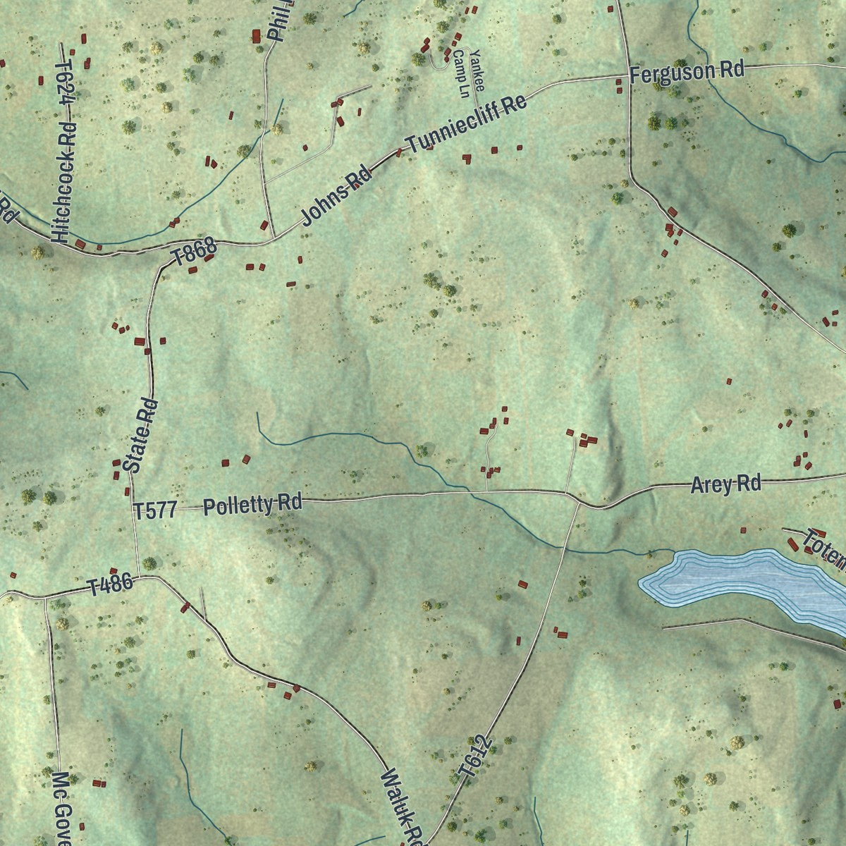 Second close-up of the map of Herrick, Bradford County, Pennsylvania print showing more streets and buildings
