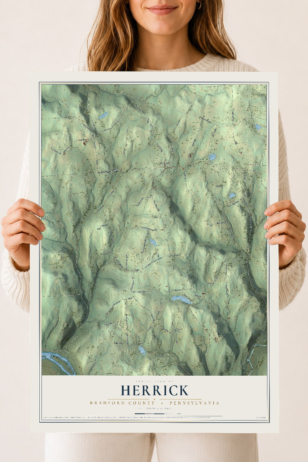 Map of Herrick, Bradford County, Pennsylvania, 18 x 24 inch unframed archival matte print