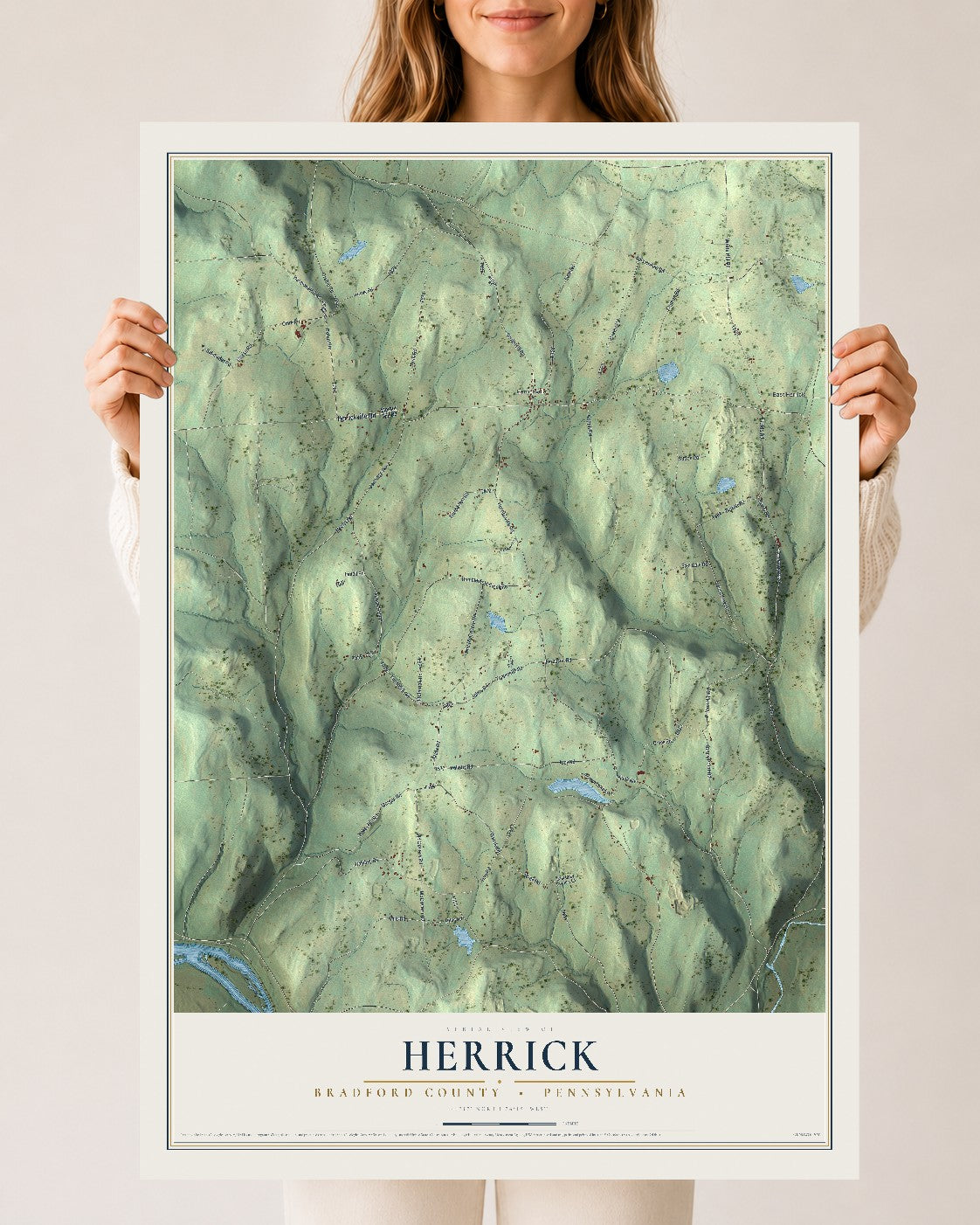 Map of Herrick, Bradford County, Pennsylvania, 24 x 36 inch unframed archival matte print