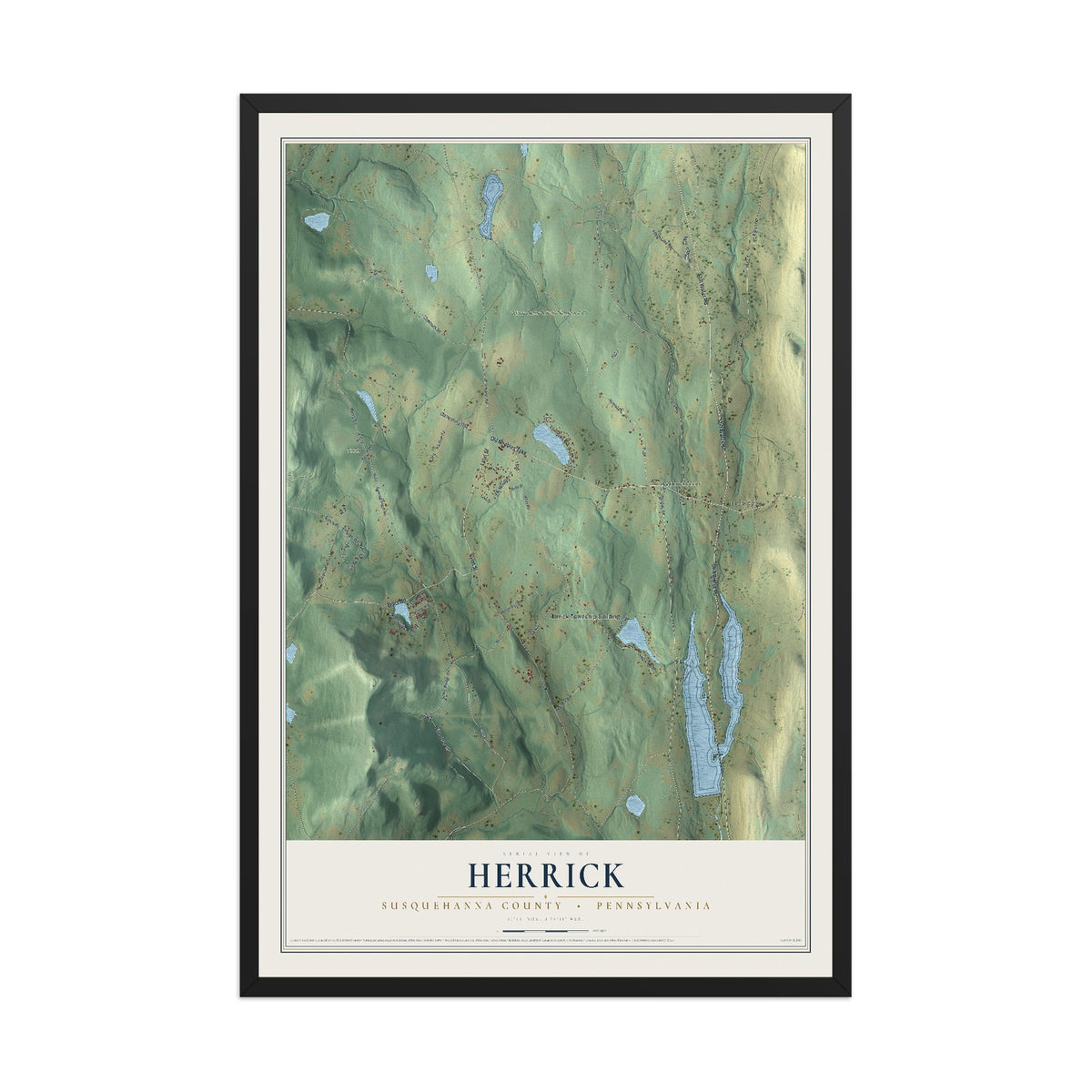 Map of Herrick, Susquehanna County, Pennsylvania, 12 x 18 inch print in a black wood frame