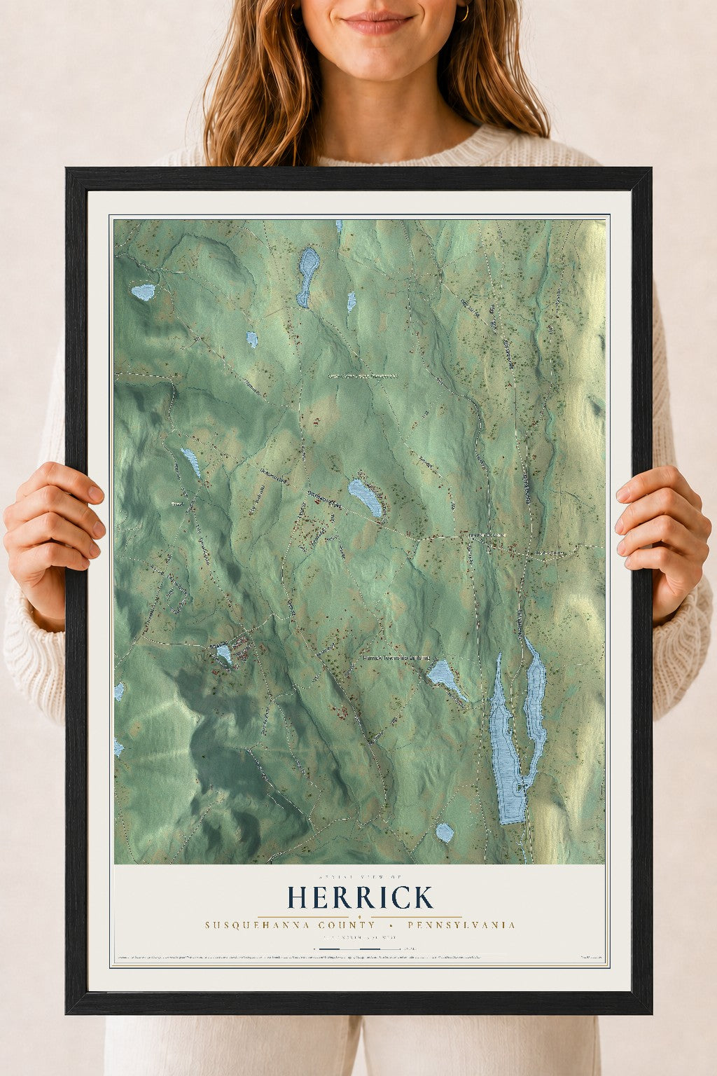 Map of Herrick, Susquehanna County, Pennsylvania, 18 x 24 inch print in a black wood frame