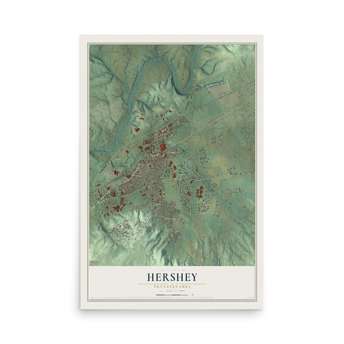 Map of Hershey, Pennsylvania, 12 x 18 inch unframed archival matte print