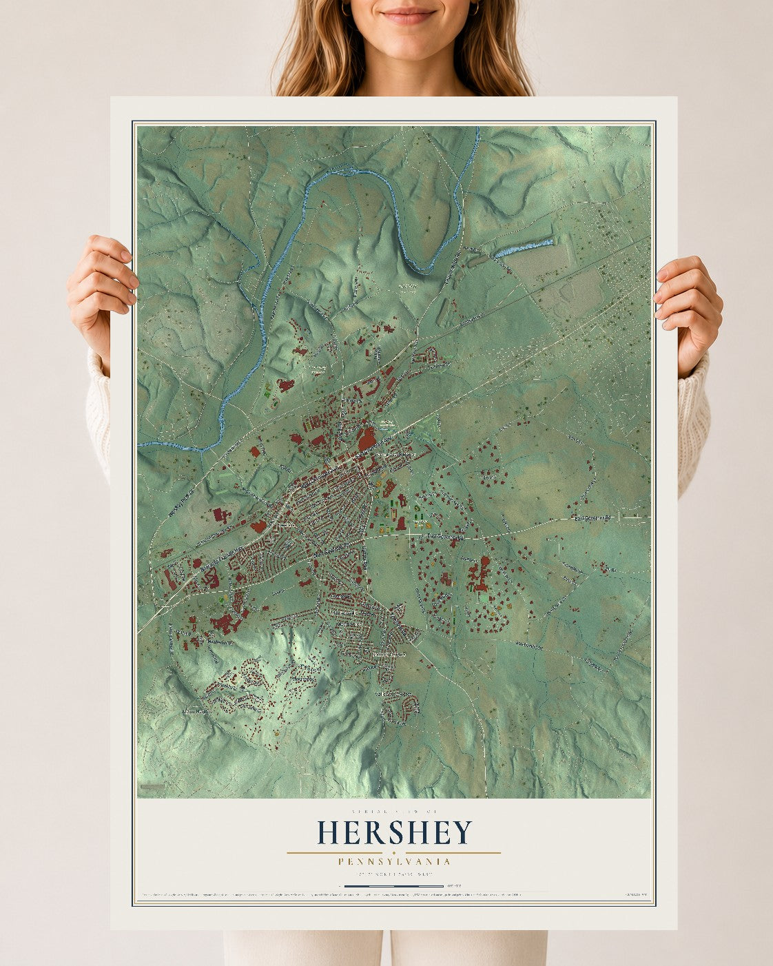 Map of Hershey, Pennsylvania, 24 x 36 inch unframed archival matte print