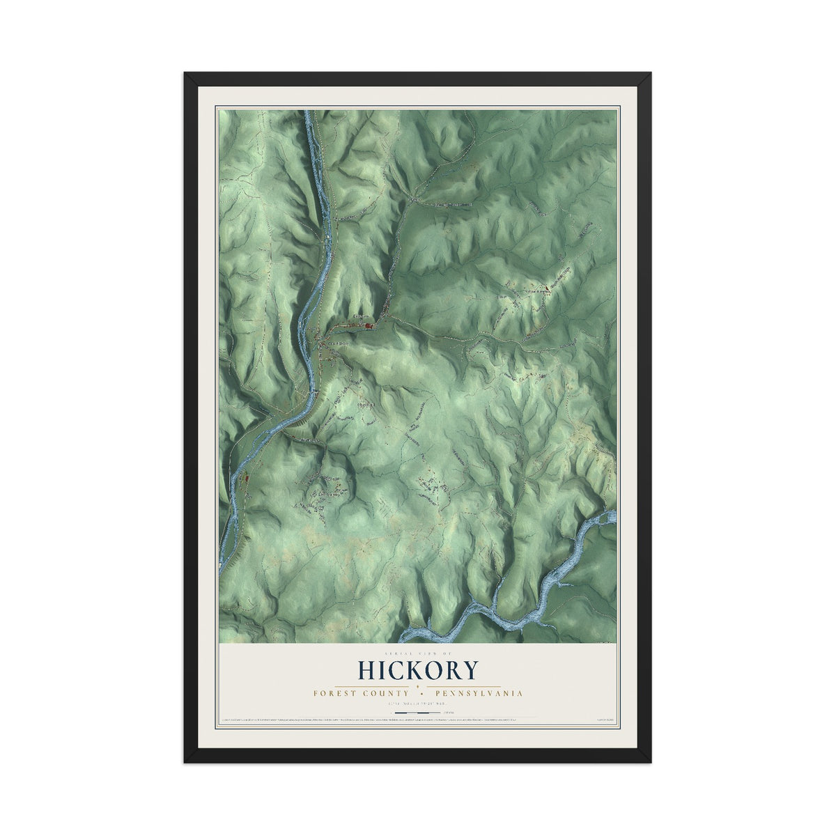 Map of Hickory, Forest County, Pennsylvania, 12 x 18 inch print in a black wood frame