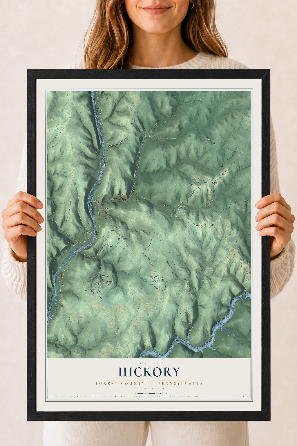 Map of Hickory, Forest County, Pennsylvania, 18 x 24 inch print in a black wood frame