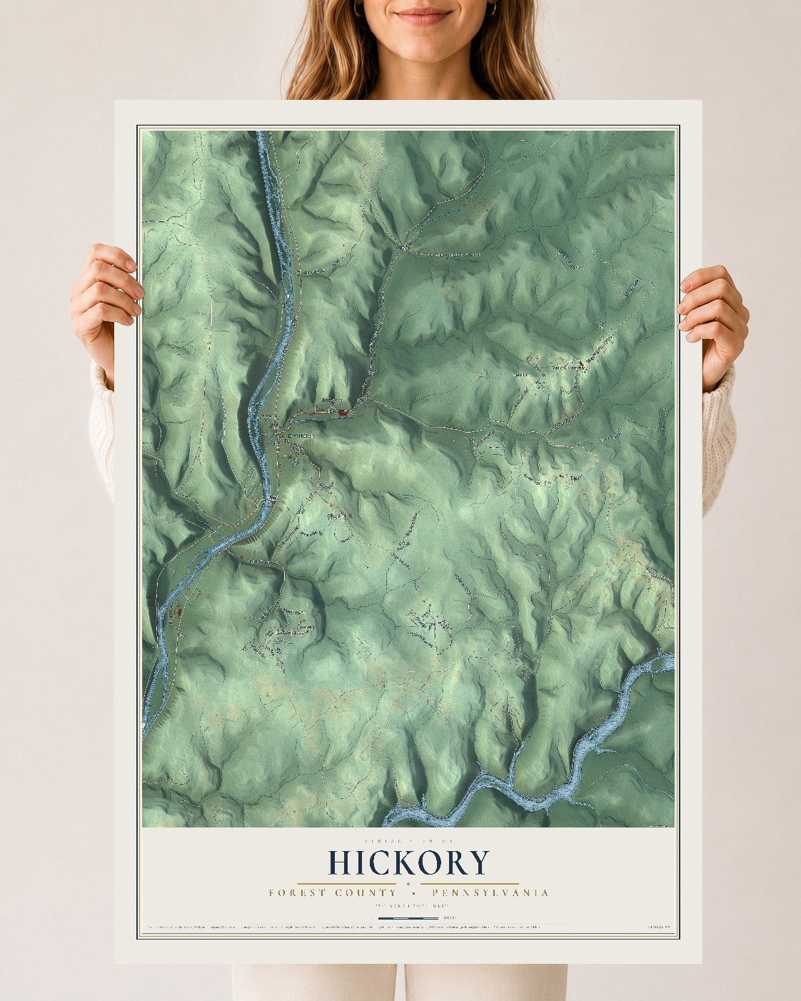 Map of Hickory, Forest County, Pennsylvania, 24 x 36 inch unframed archival matte print