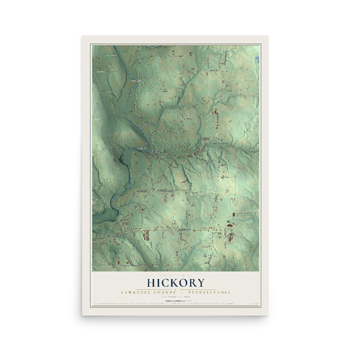 Map of Hickory, Lawrence County, Pennsylvania, 12 x 18 inch unframed archival matte print