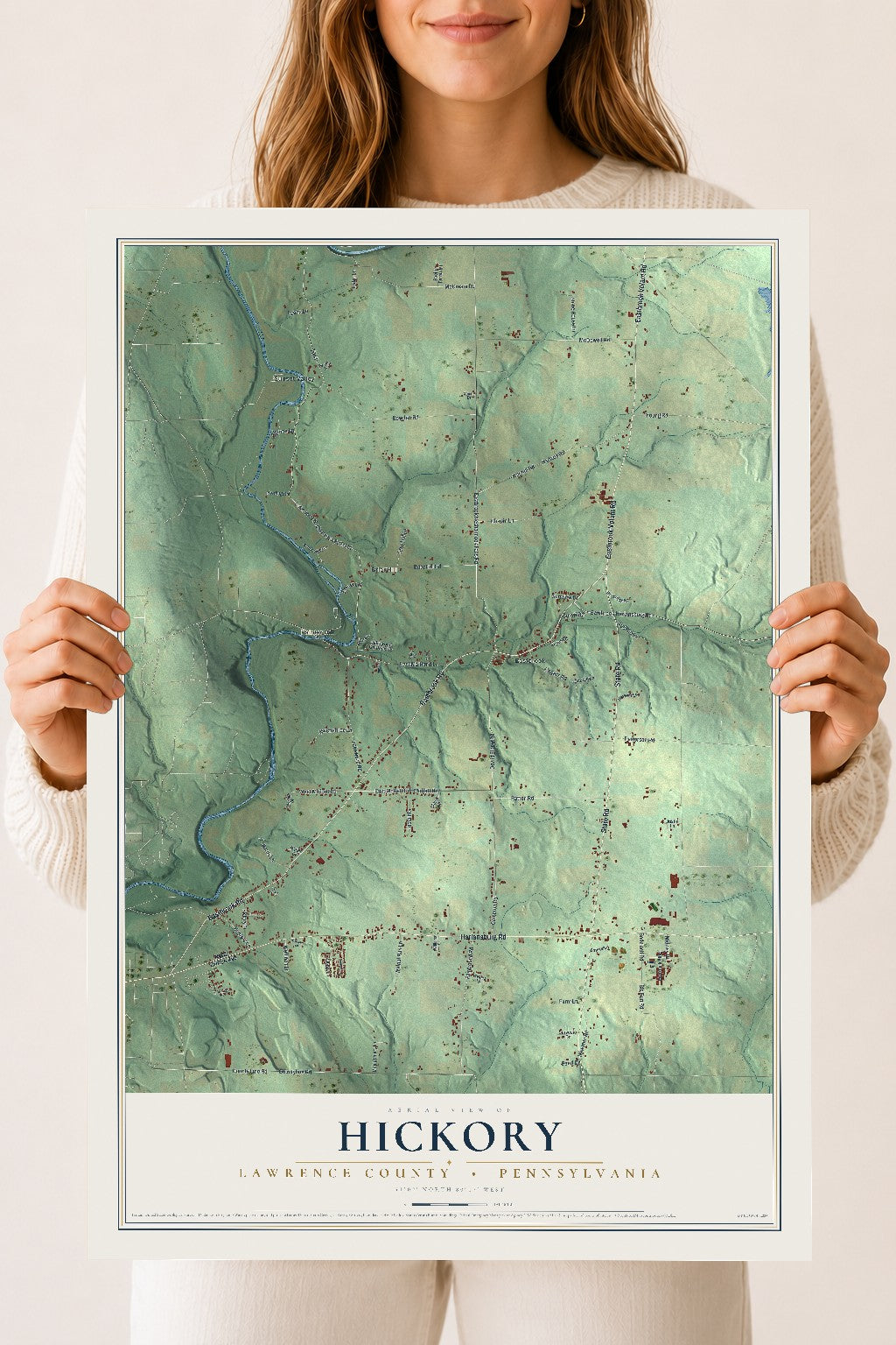Map of Hickory, Lawrence County, Pennsylvania, 18 x 24 inch unframed archival matte print
