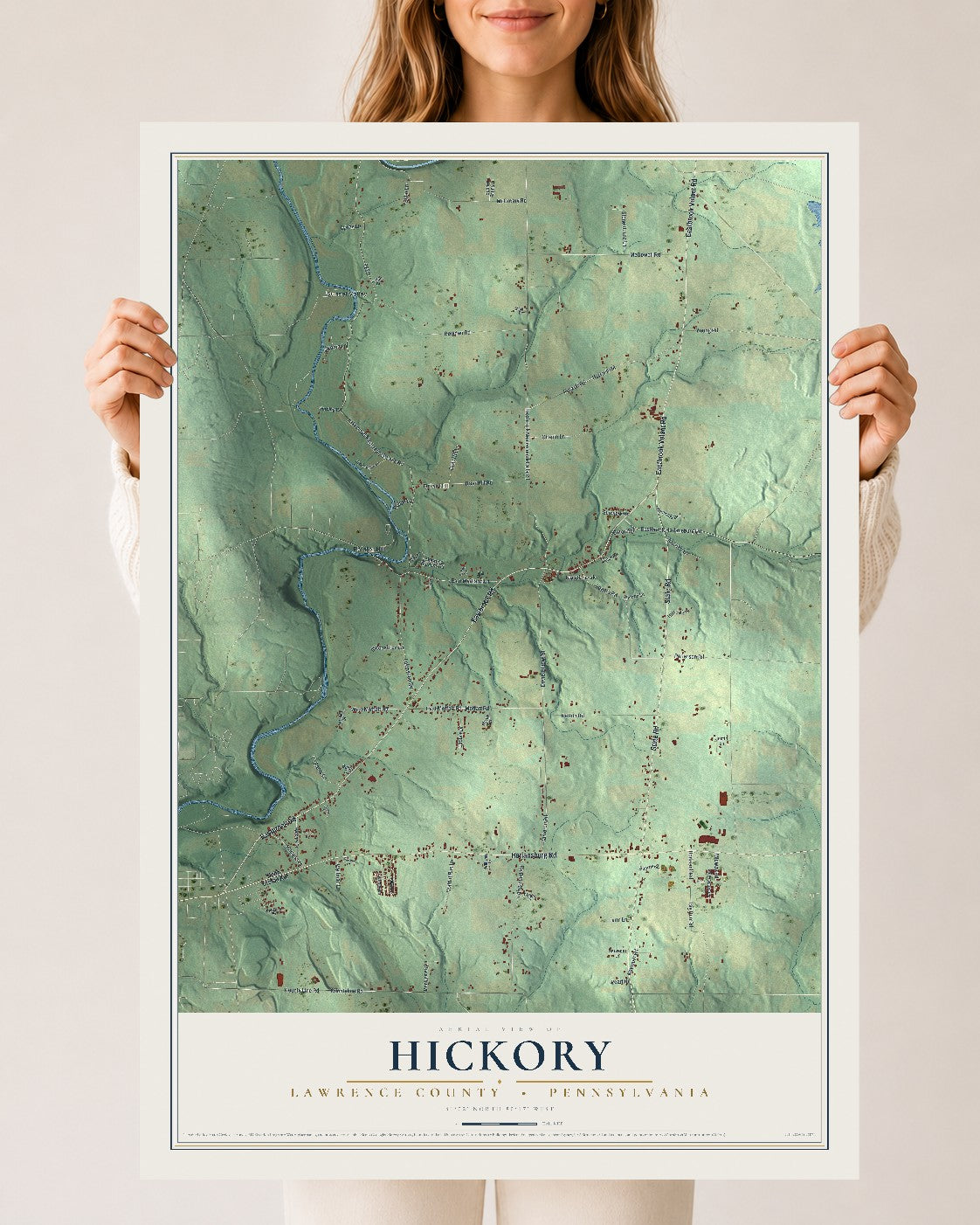 Map of Hickory, Lawrence County, Pennsylvania, 24 x 36 inch unframed archival matte print